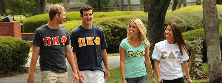 Fraternity and Sorority Students walking on campus