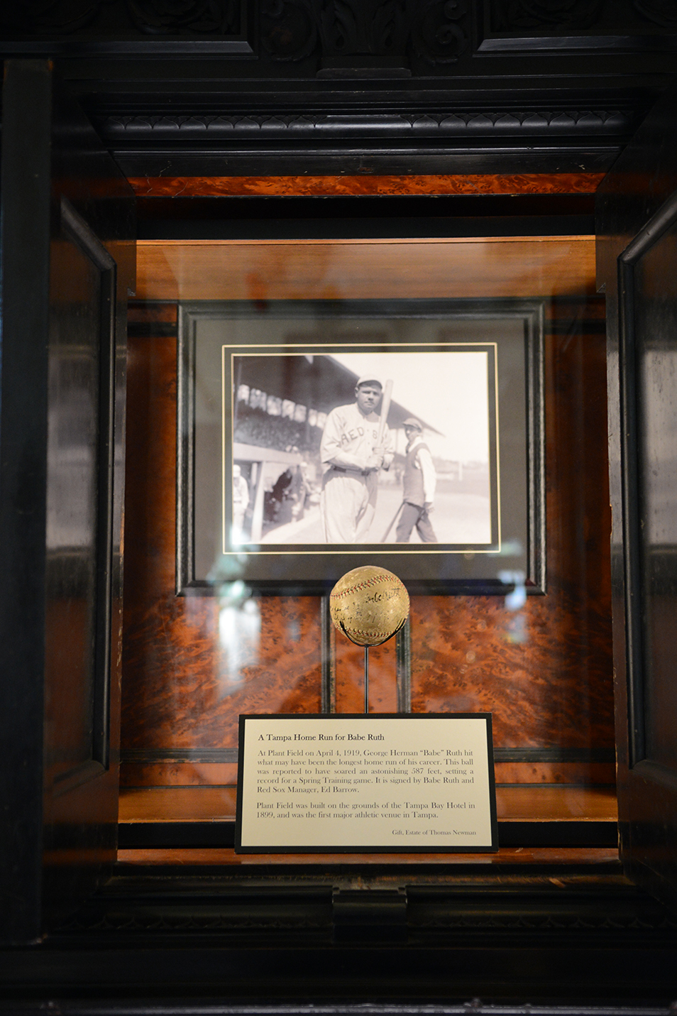 Babe Ruth baseball in a museum case