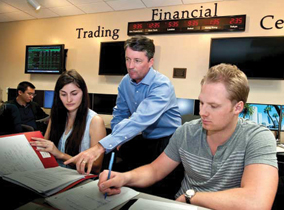 Students working in the Trading Financial Center