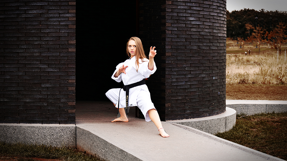 Mary Amato '23 in a karate stance