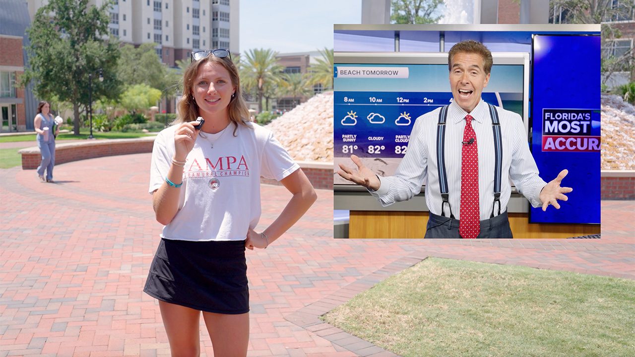 Student talking with Denis Phillips