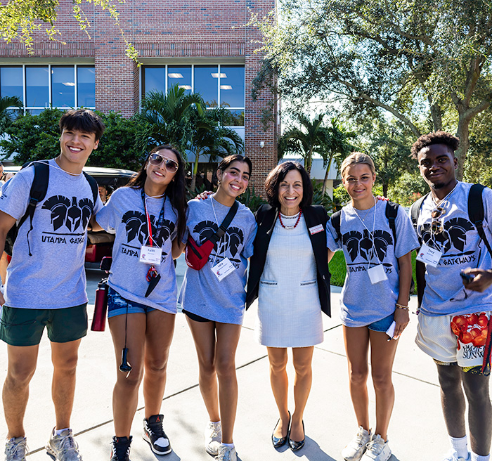 President Dahlberg with students invovled with Gateways