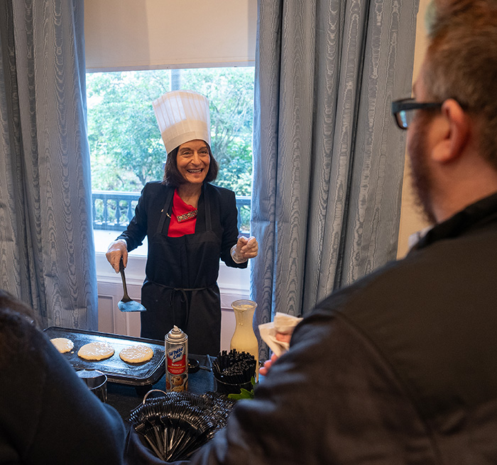 President Dahlberg making pancakes