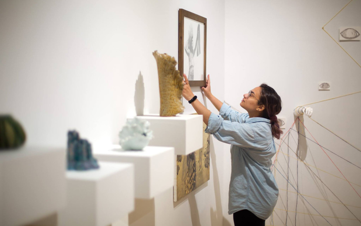 Student reviewing a senior project 