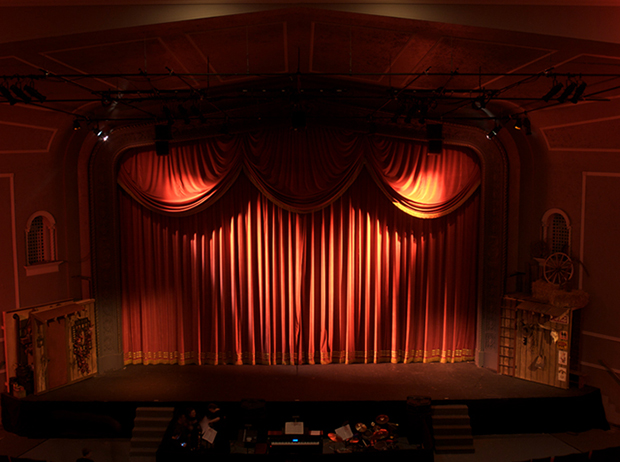 Stage with curtains drawn Stage with curtains drawn
