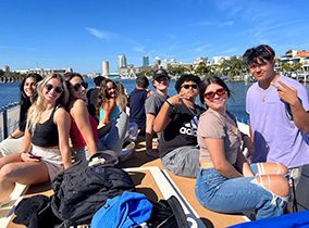 Students on a boat tour of Tampa Bay.