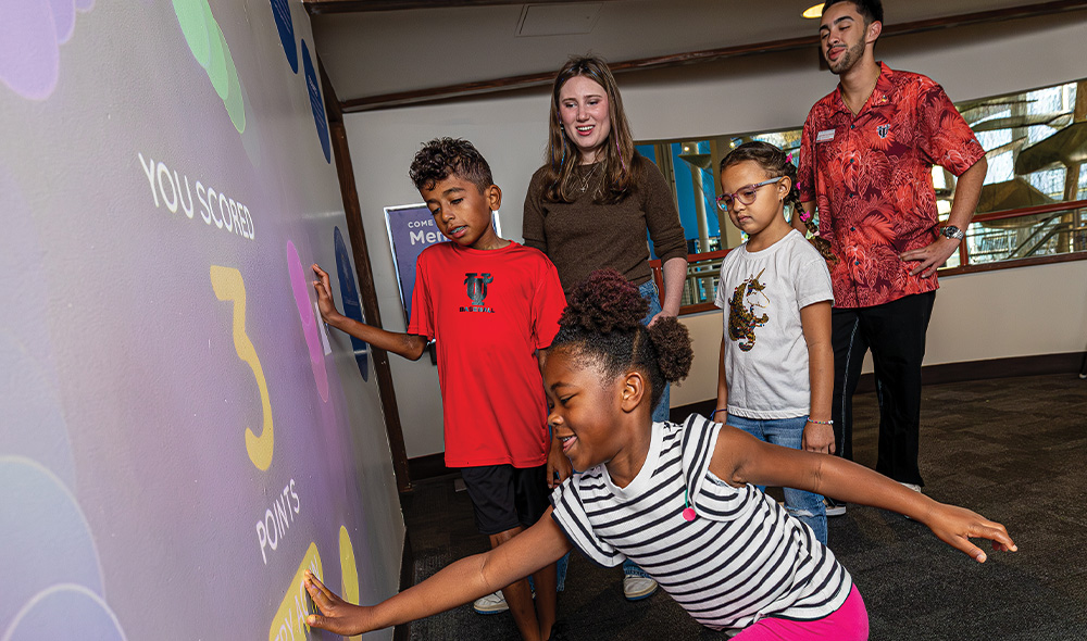 Girl playing interactive game