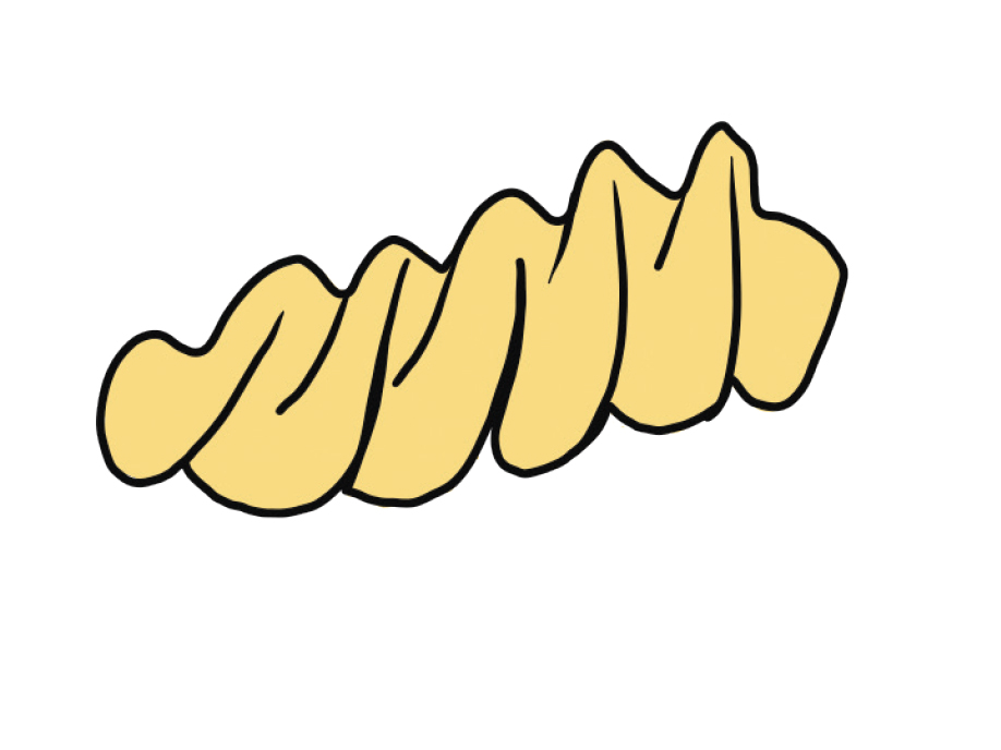 AN ILLUSTRATION OF A ROTINI NOODLE