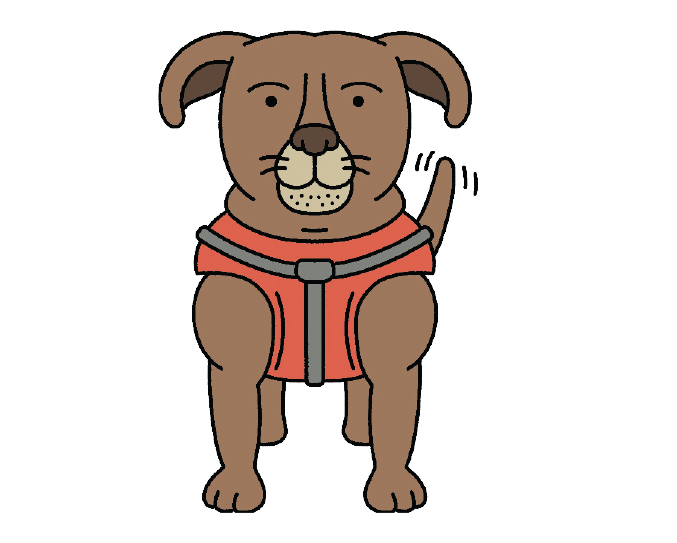 AN ILLUSTRATION OF A BROWN DOG WEARING A RED SWEATER