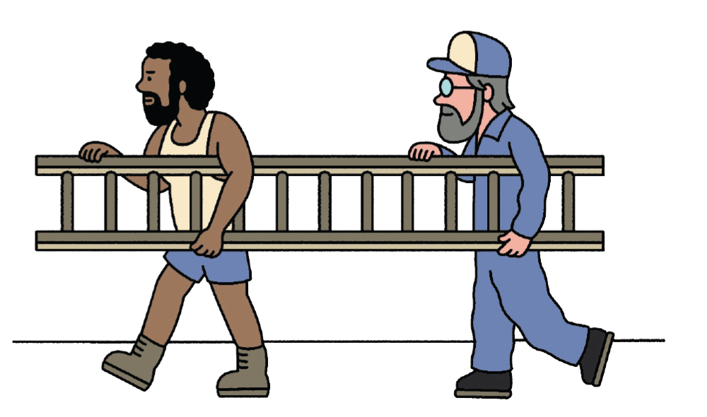 AN ILLUSTRATION OF TWO MEN CARRYING A LADDER
