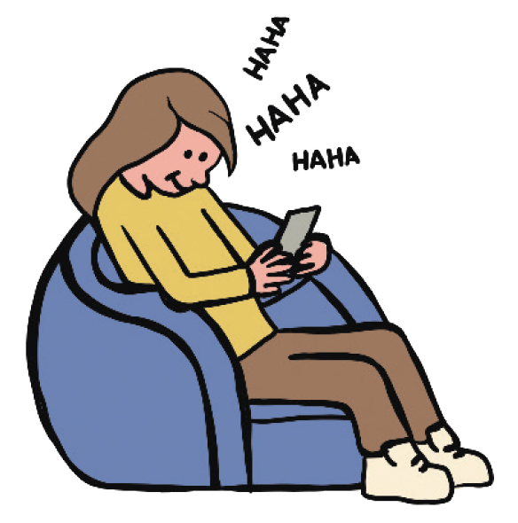 AN ILLUSTRATION OF A WOMAN SITTING AND LOOKING AT A MOBILE PHONE