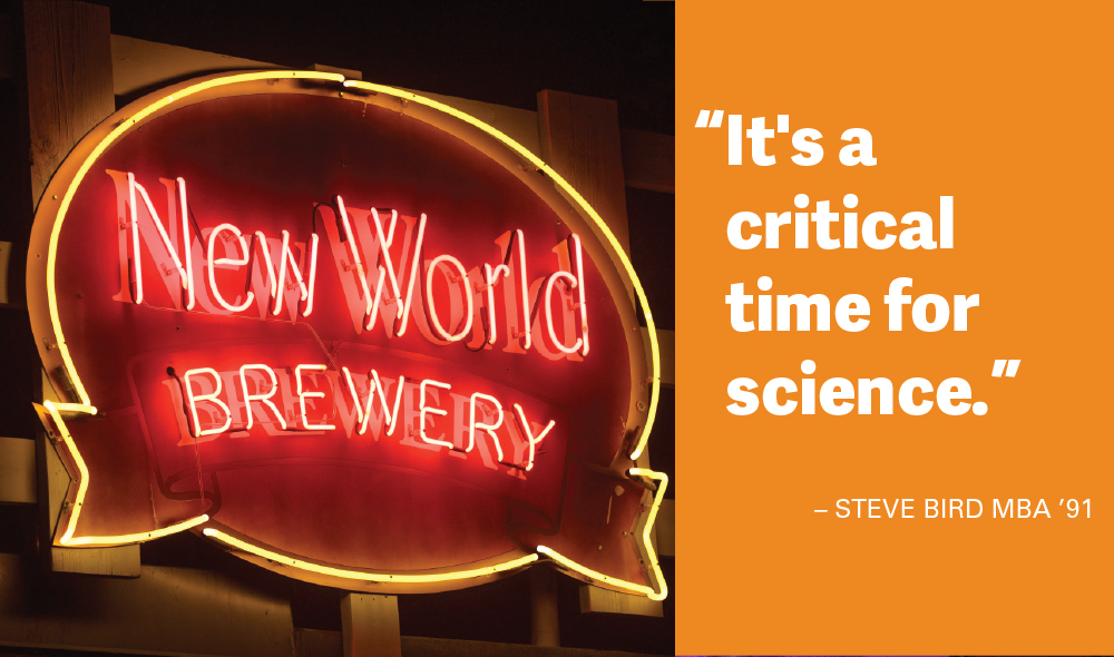 A neon sign that says New World Brewery