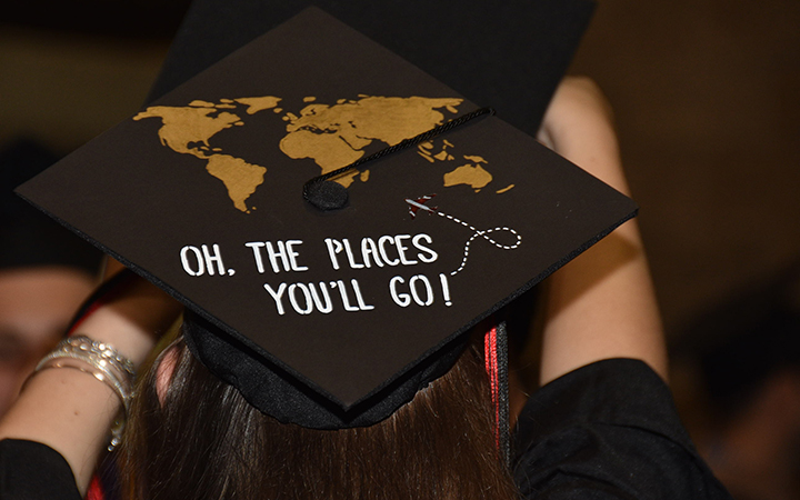 Graduation cap that says, "Oh, the places you'll go!" Graduation cap that says, "Oh, the places you'll go!"