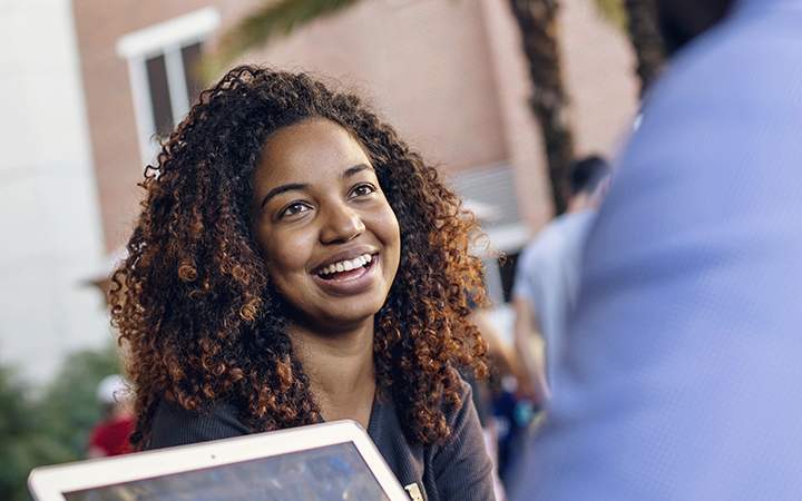 Student being advised in Career Services.
