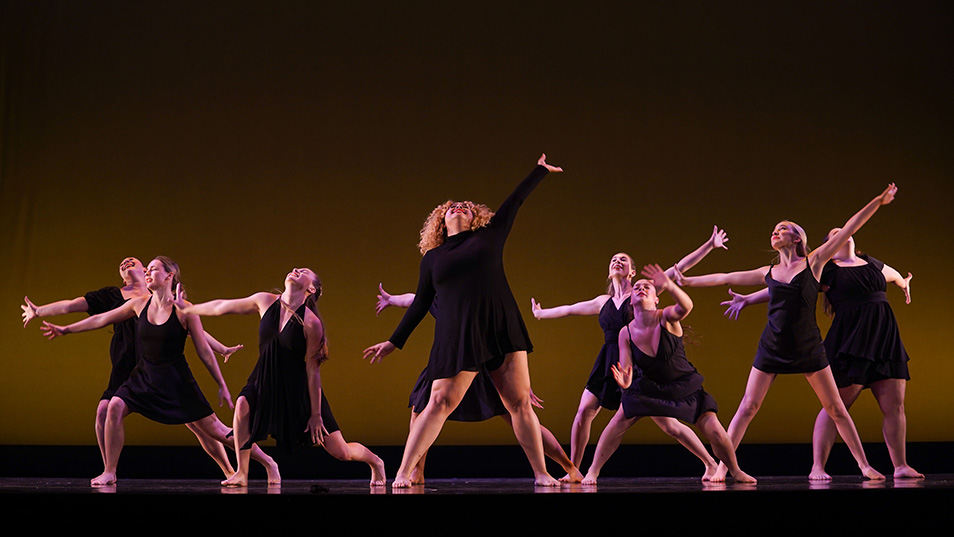 Students performing in a dance ensemble.