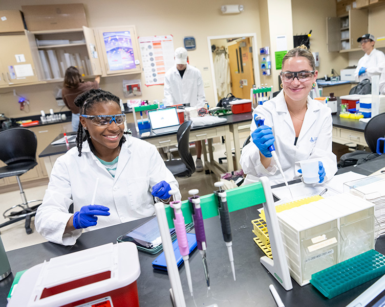 student doing a lab test