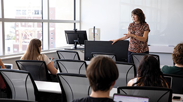 Mathematics professor Leslie Jones teaching a course.