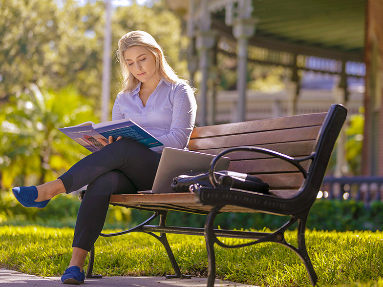 Student studying on laptop