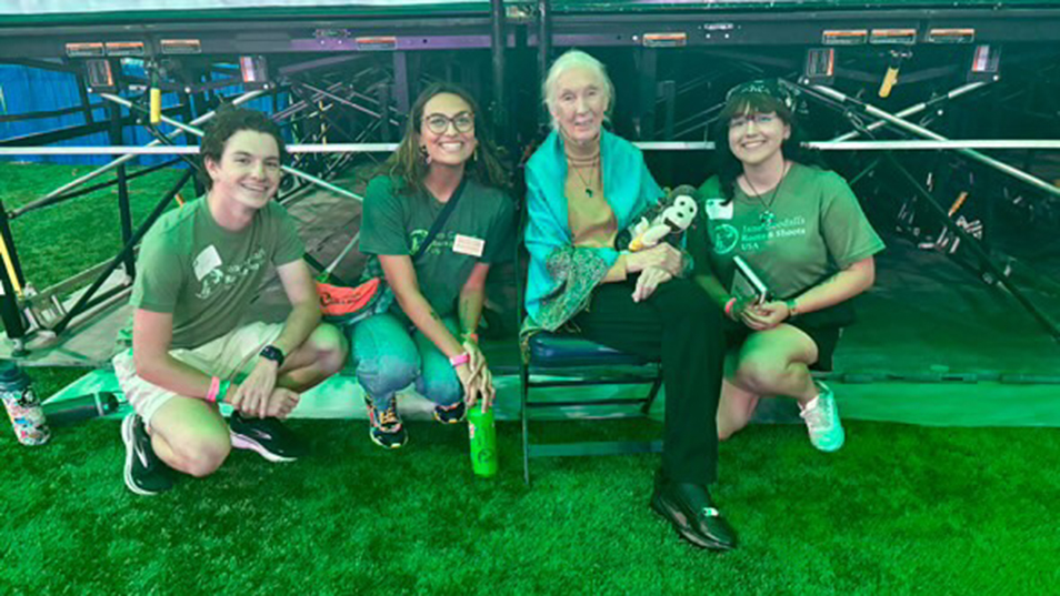 Goodall with members of Roots & Shoots