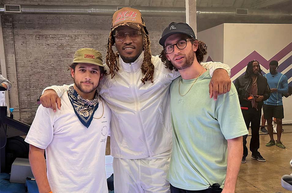 Left to right: AJ Favicchio ’13, the rapper Future and former UT student Miles Cable, who are generating buzz in the film world.