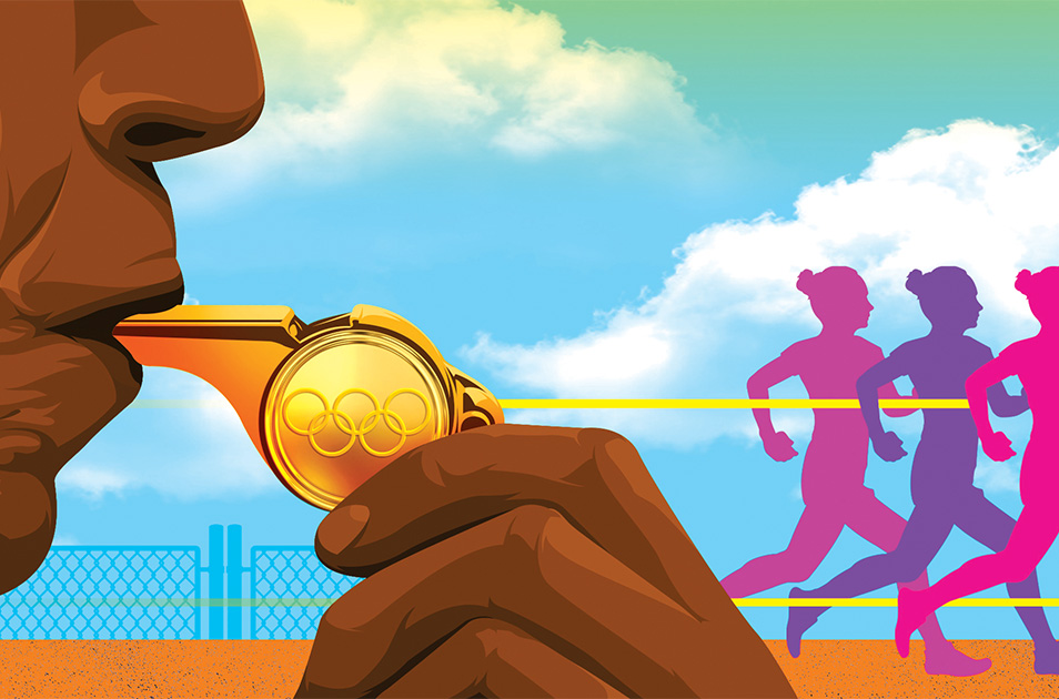 Illustration of someone blowing an Olympic whistle