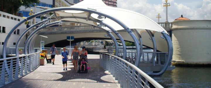 People walking along Riverwalk