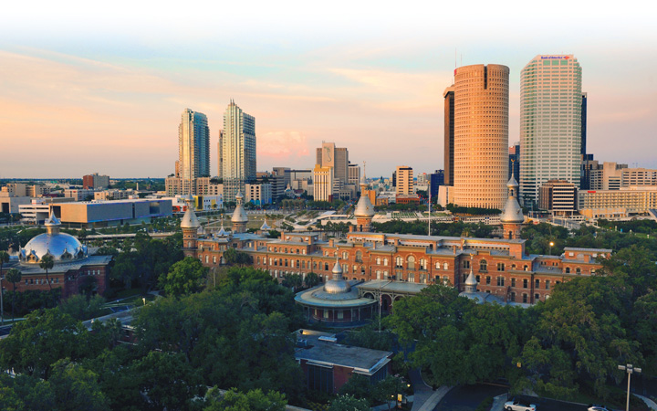 The University of Tampa with downtown Tampa skyline in the background