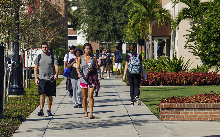 Students walking on campus 