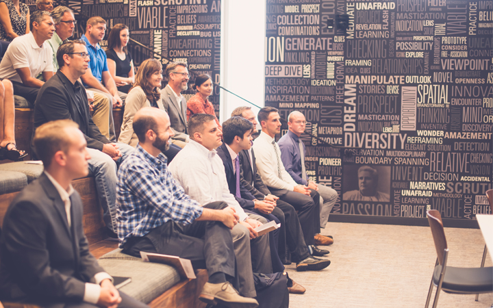 People sitting inside of the entrepreneurship center