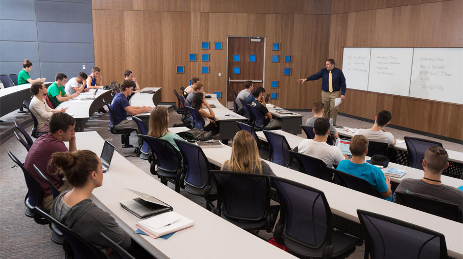 classroom with students and professor 