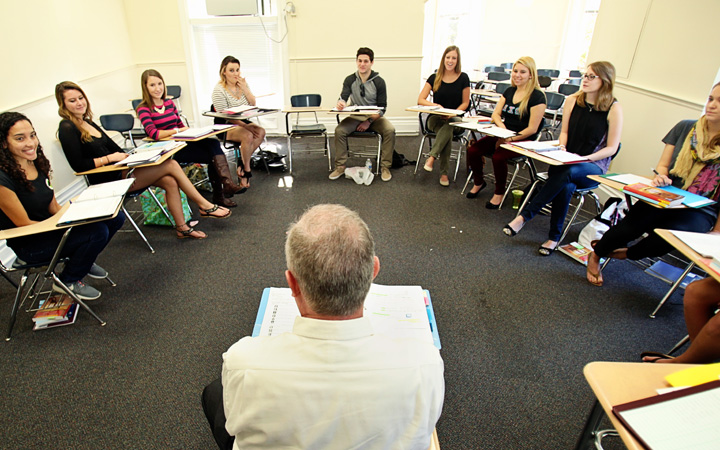 Students sitting in a English class