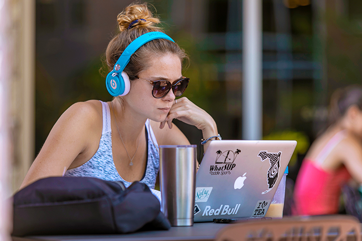 Student using a laptop