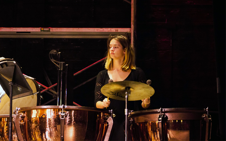 Student playing the drums