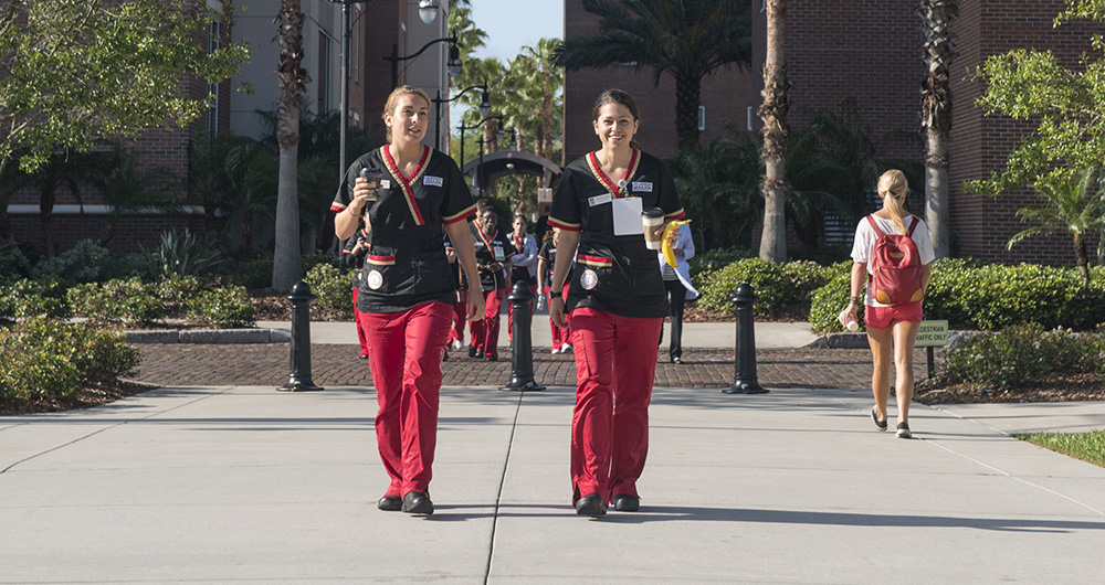Nursing Students walking on campus