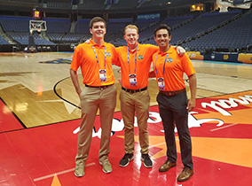 Students at a basketball court