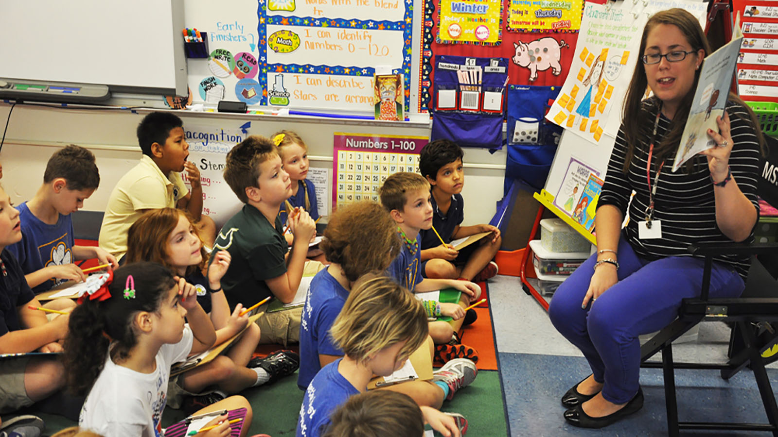 Teacher reading to a class of students