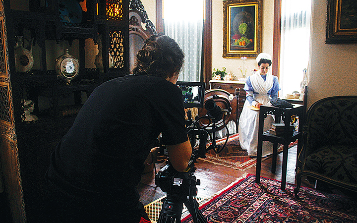 Students filming a historical film