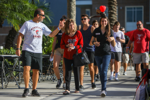 Students and parents getting a tour of campus