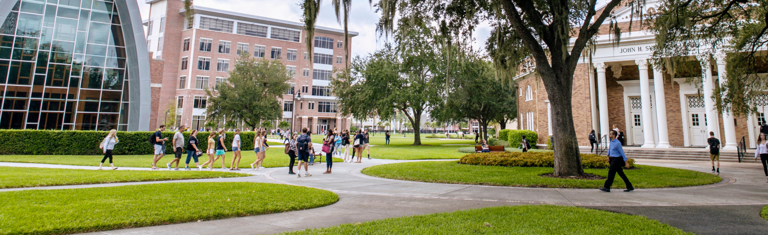 Students walking across campus