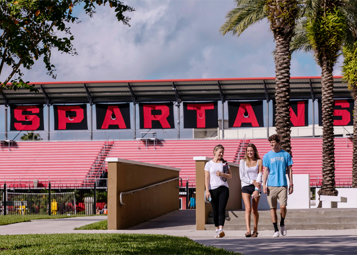 students walking on campus