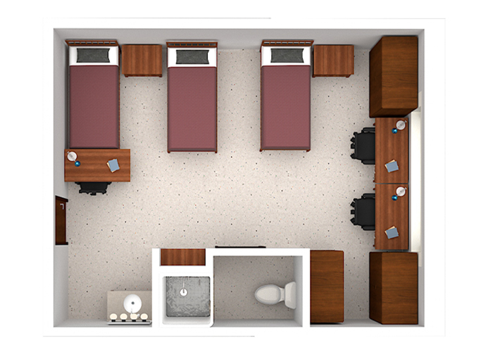 Triple bedroom floor plan in Morsani Hall