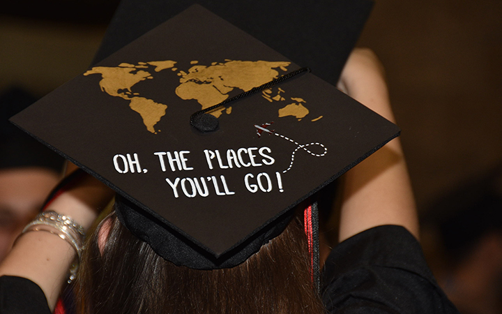Graduation cap that says, "Oh, the places you'll go!"
