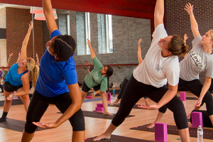 Students doing yoga