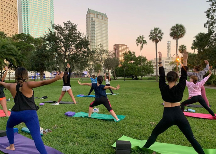 Students doing yoga 