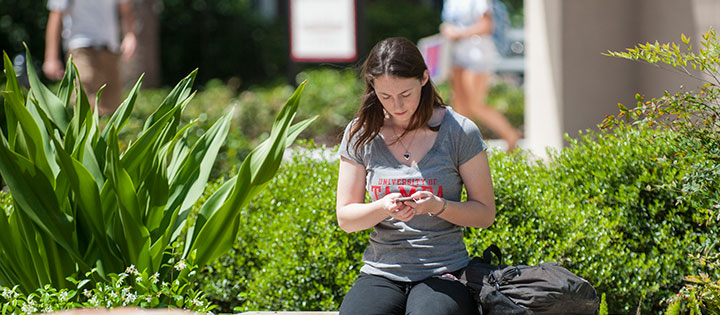 Student walking on campus