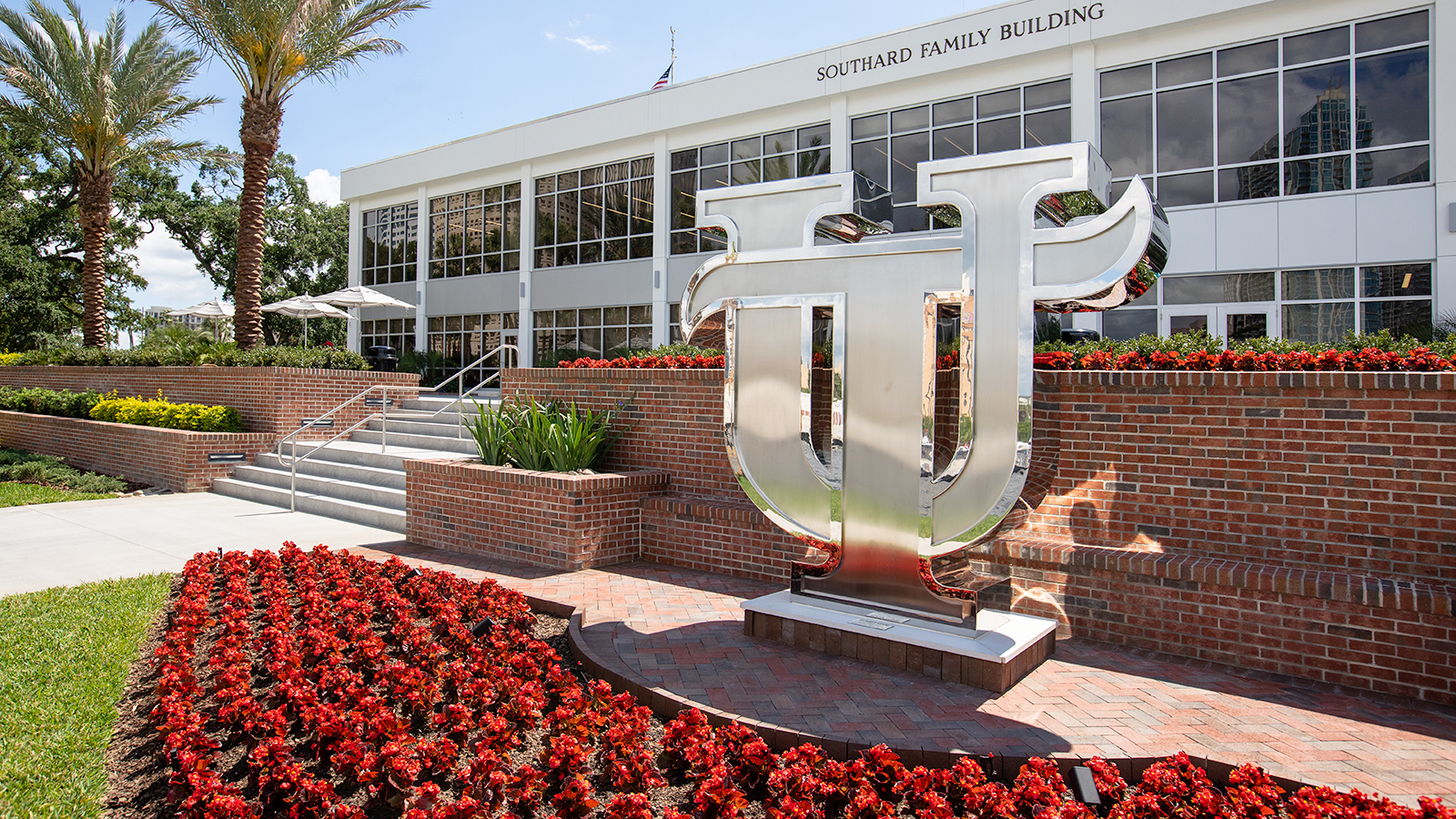 UT sculpture in front of the Southard Family Building 