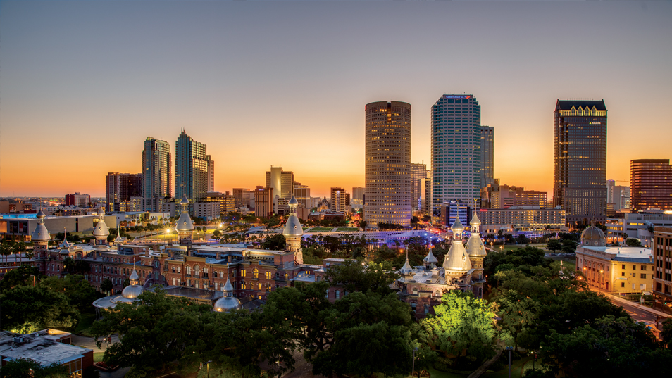 downtown Tampa skyline at night