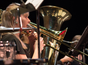 Student playing the trombone