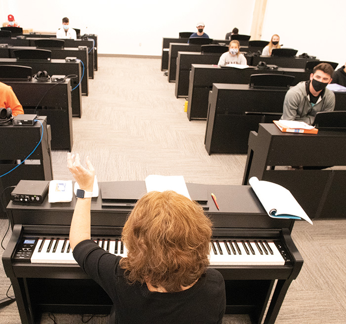 The piano lab inside the Ferman Center for the Arts