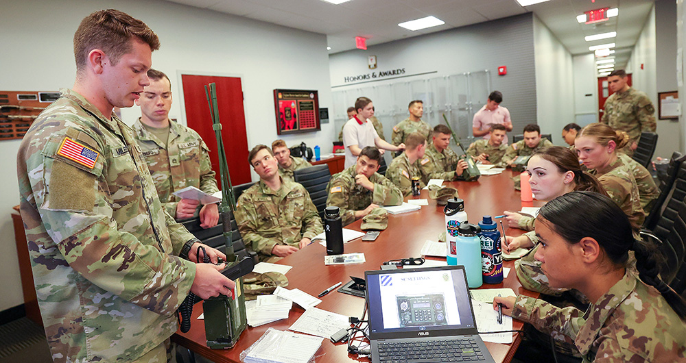 ROTC cadet studying